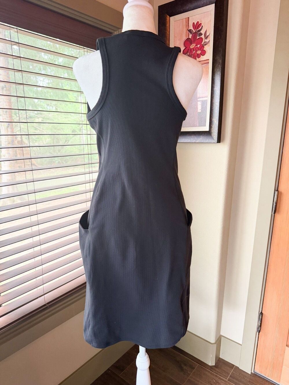 Zella Live In Rib Pocket Dress Black Athletic Sleeveless Ribbed Racerback Small - Picture 2 of 4